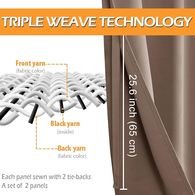 Blackout Curtains for Bedroom and Living Room, Cappuccino W42 x L72 | Light - Image 3