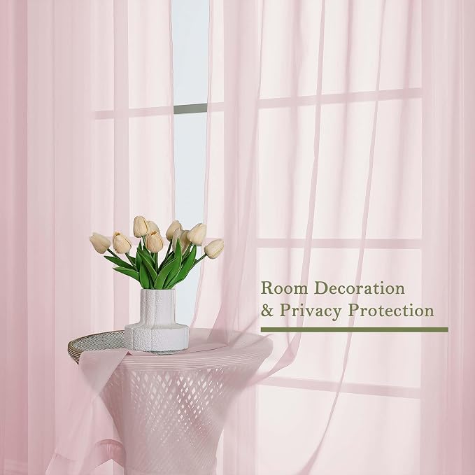 Lecloud Blush Pink Sheer Curtains 84 Inches Long 2 Pcs, Rod Pockets Breathable - Image 4