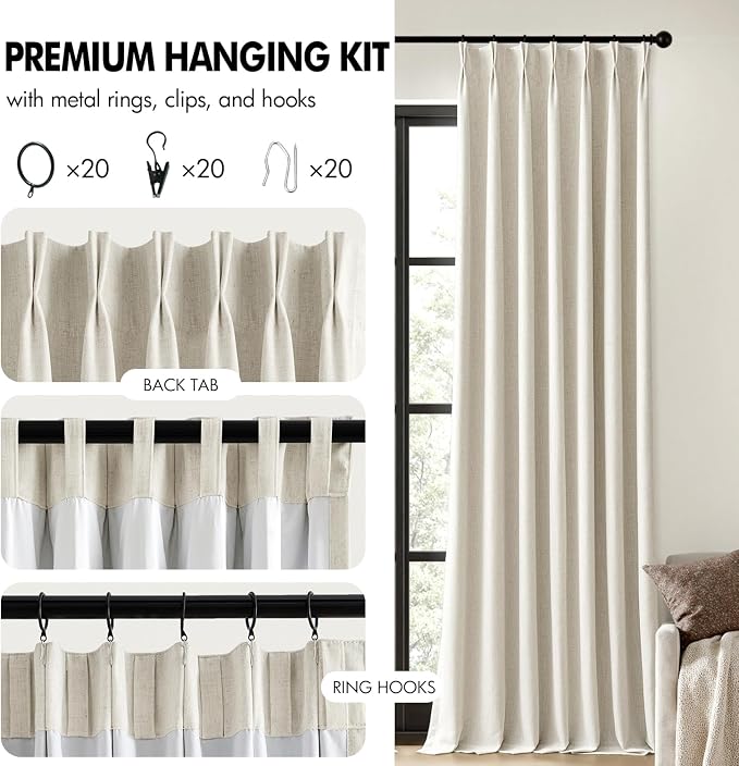 MIULEE Natural Extra Wide Pinch Pleated Blackout Curtains 60x84 Inches | Memory - Image 7
