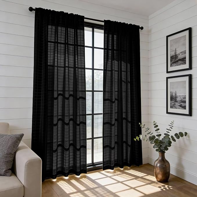 SpaceDresser Check Sheer Curtains 45 Inches Long - Image 6