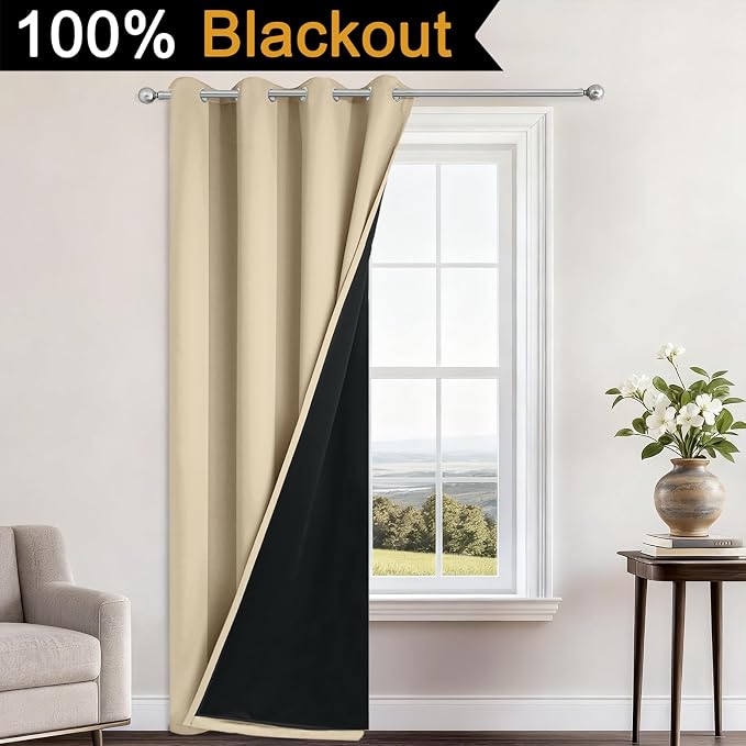 Yakamok 100% Blackout Curtains 96 Inches Long, 2 Thick Layers Heat and Full - Image 2