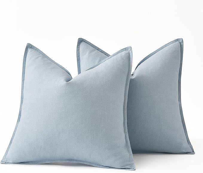 MIULEE Decorative Linen Euro Sham Pillow Covers 26x26 Light Blue Boho - Image 6