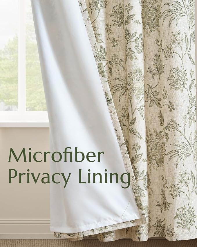 jinchan Lined Linen Floral Curtains - Image 4