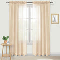 DWCN Beige Sheer Curtains Semi Transparent Voile Rod Pocket Curtains by DWCN
