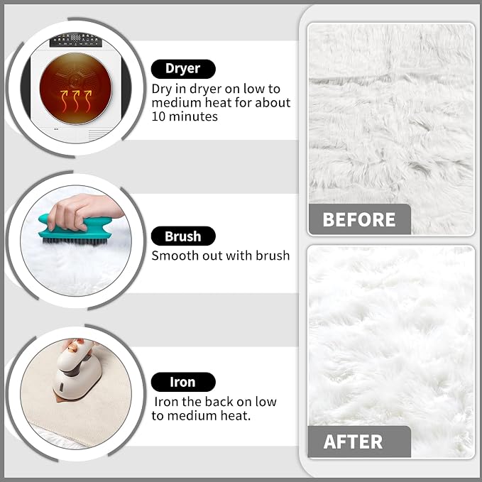 White Fluffy Round Fur Area Rug - Image 5