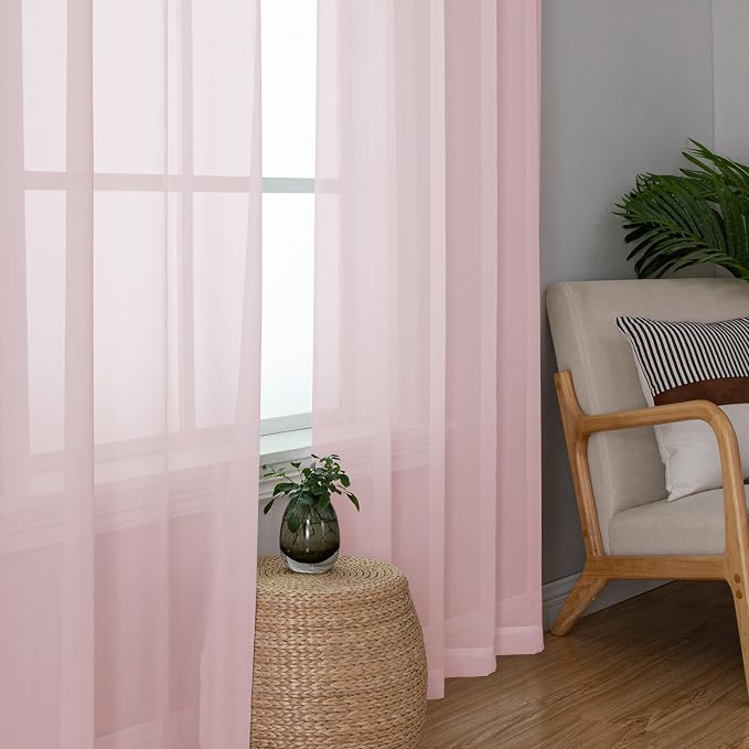 OWENIE Extra Long Sheer Curtains 96 Inches Long, Rod Pocket Airy Solid Blush - Image 7