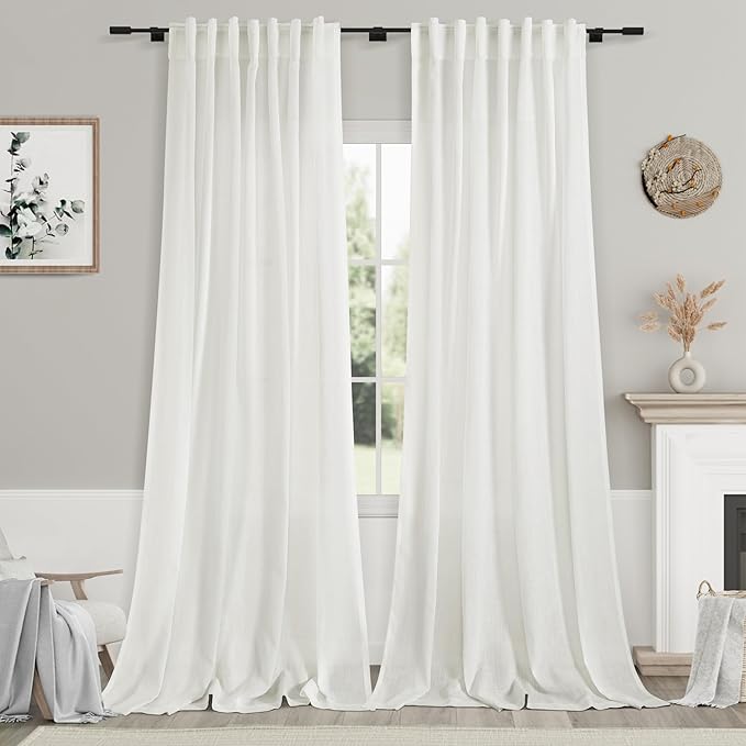 Nanspring Ivory Linen Curtains for Living Room 2 Panels Set Extra Long Back Tab by Nanspring