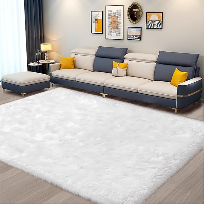 Ciicool 5 x 8 Feet Fluffy Faux Fur Area Rug White Faux Sheepskin Furry Rugs - Image 2