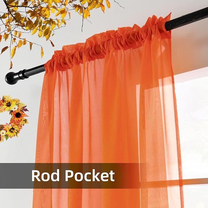 youleyar Solid Sheer Rod Pocket Curtain Voile Draperies 4 Panels White Beige - Image 3