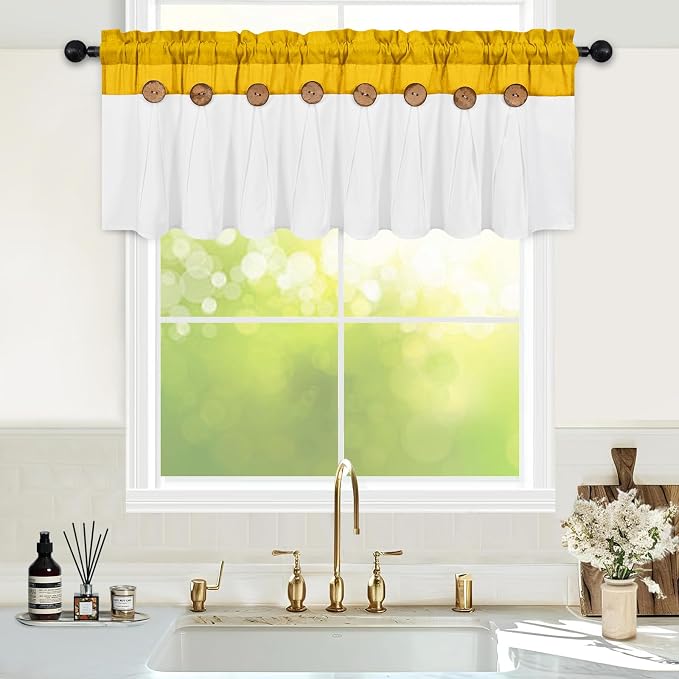 FRAMICS Farmhouse Valance Curtains, Boho Cotton Linen Kitchen Valance, Rod - Image 2