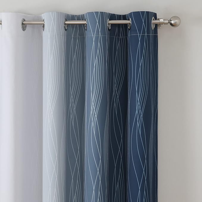 Estelar Textiler Greyish White and Navy Blue Blackout Curtains 96 Inches Long - Image 4