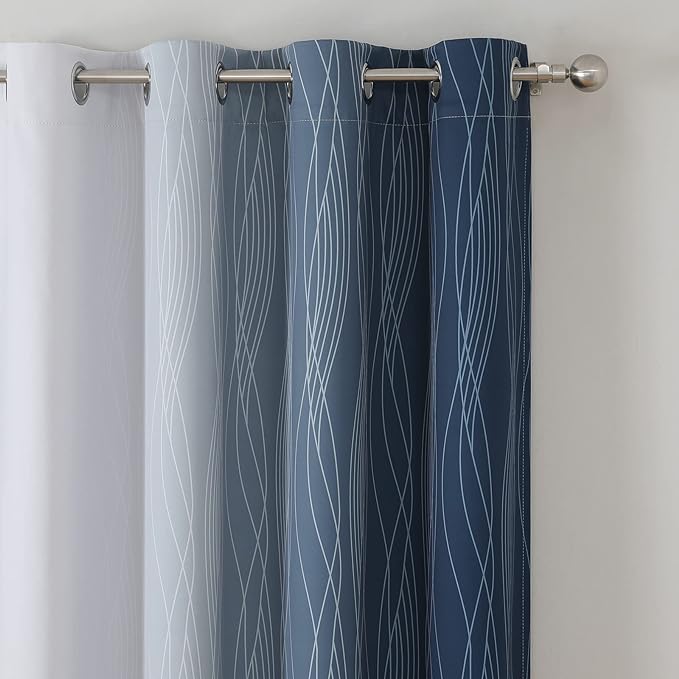 Estelar Textiler Navy Blue and Greyish White Ombre Short Blackout Cafe Curtains - Image 4