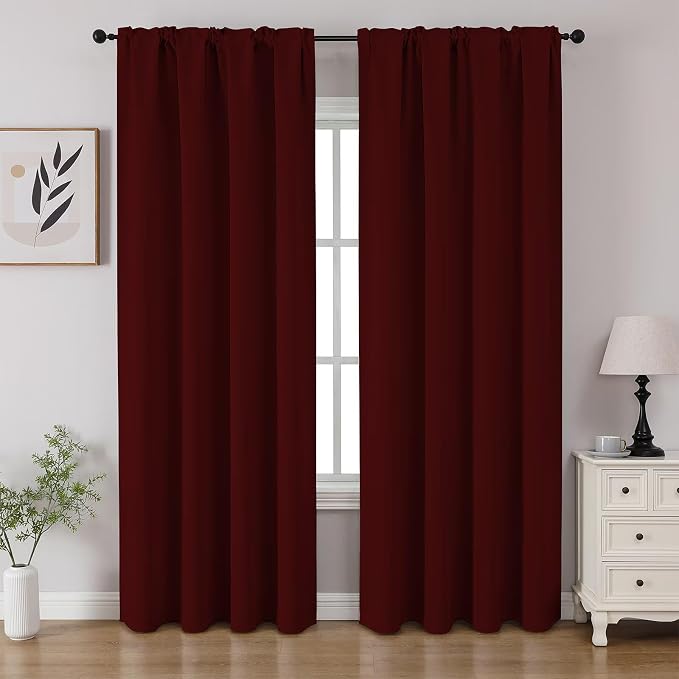 CUCRAF Burgundy Red Blackout Curtains 96 inch Length 2 Panels Set, Rod Pocket by CUCRAF