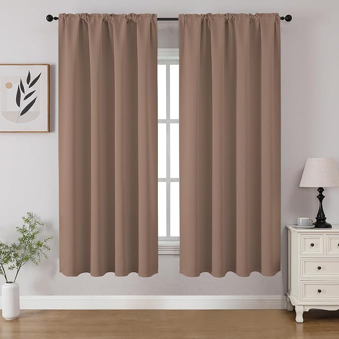 CUCRAF Khaki Blackout Curtains 54 inch Length 2 Panels Set, Rod Pocket Room by CUCRAF