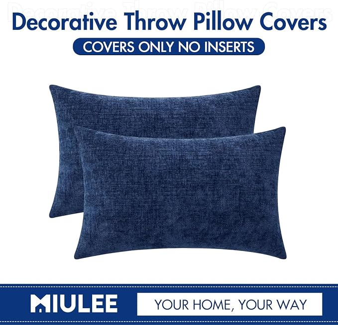MIULEE Pack of 2 Couch Throw Pillow Covers 12x20 Inch Spring Soft Navy Chenille - Image 6