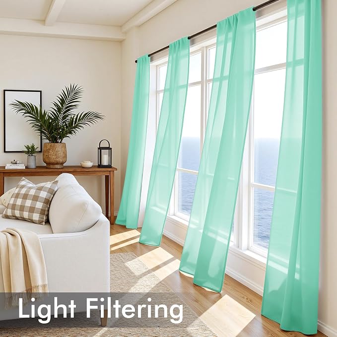 MIULEE Aqua Sheer Curtains 108 Inches Long, 4 Panels Set, Light Filtering Rod - Image 4