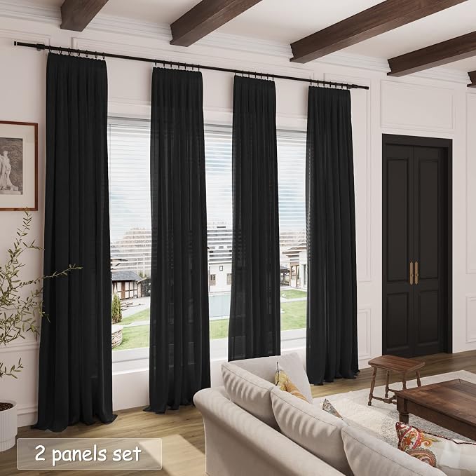 Nanspring Black Sheer Linen Curtains - Image 7