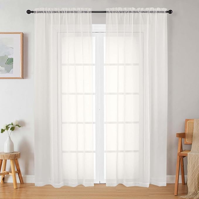 Ivory Sheer Curtains 84 Inches Long 2 Panels, Soft Airy Light Filtering Curtains by WelvetBLK