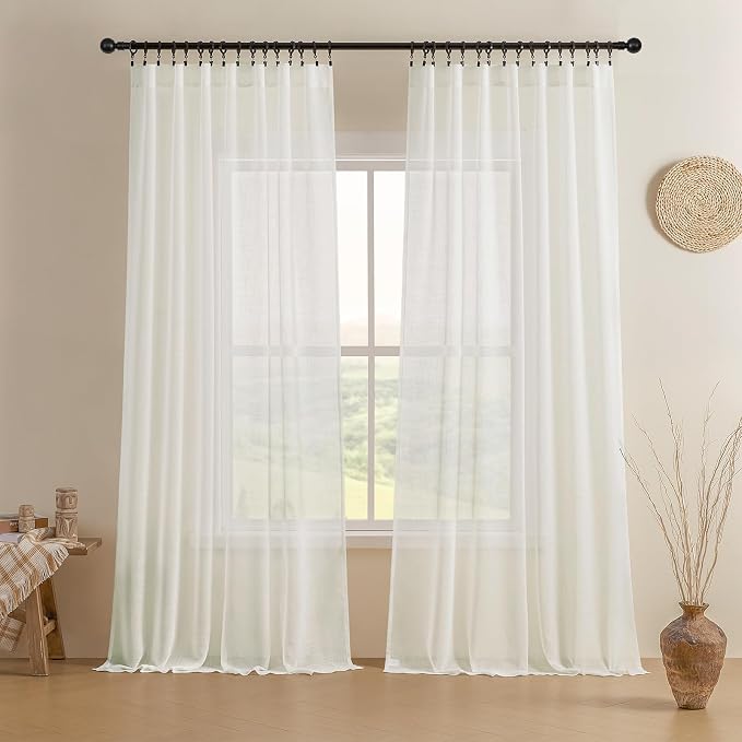 Joydeco Sheer Curtains 108 Inches Long, Cream Curtains by JOYDECO
