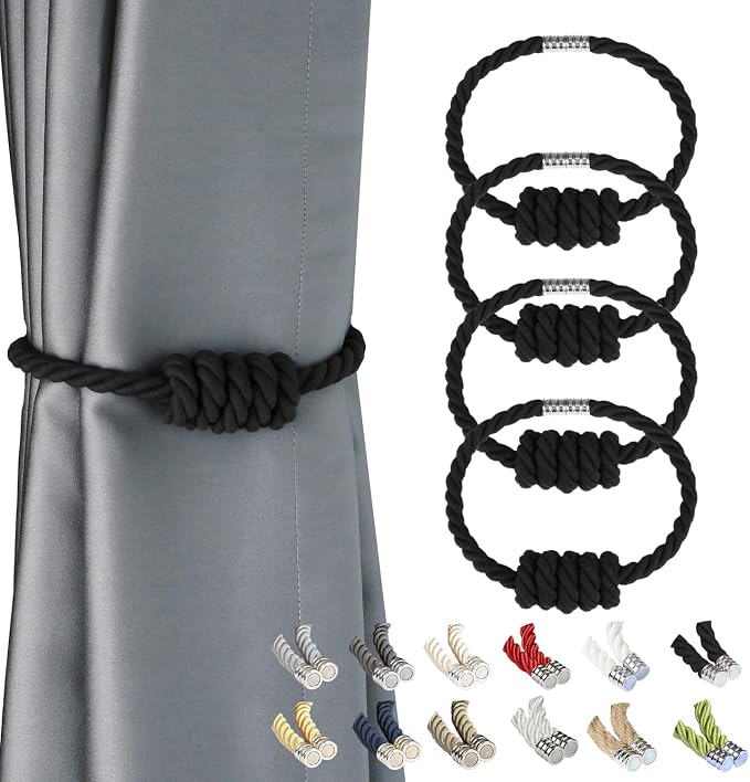 BEL AVENIR Magnetic Cotton Curtain Tiebacks, Decorative Drapery Holdbacks by BELAVENIR