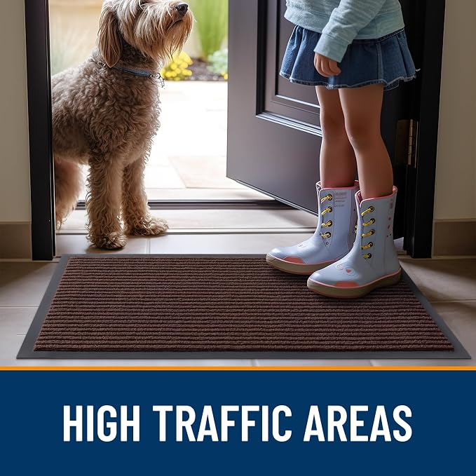 OLANLY 2-Pack Front Door Mats 47x23, Waterproof Heavy-Duty Doormats | Brown - Image 7
