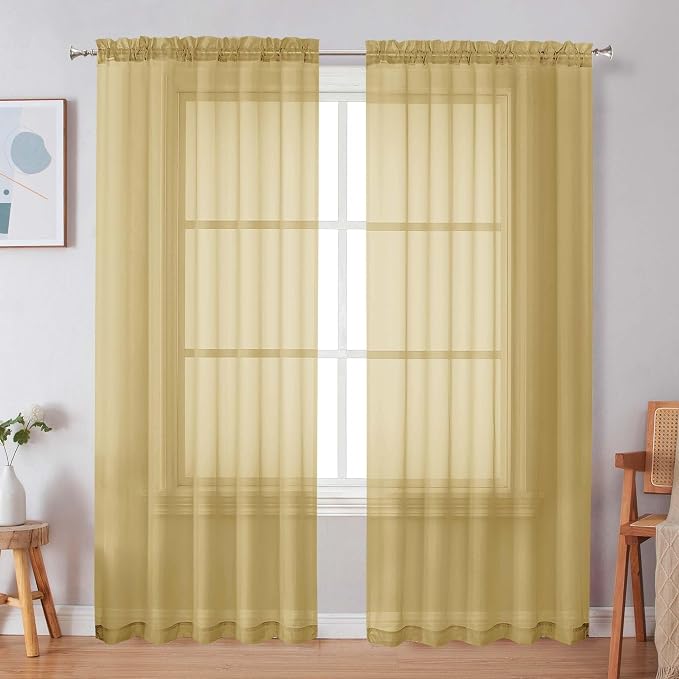 Simplebrand Gold Sheer Curtains, 2 Panels Set by Simplebrand