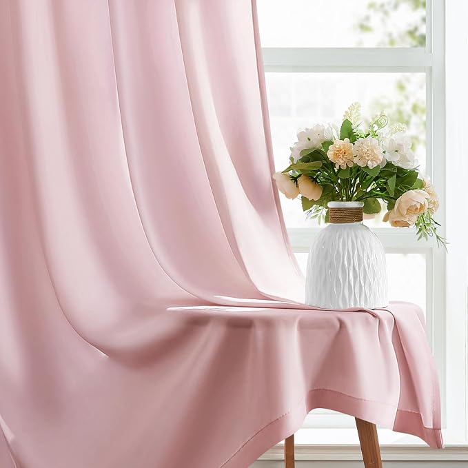 HOMEIDEAS Non-See-Through Light Pink Privacy Sheer Curtains, 52 X 54 Inches - Image 6