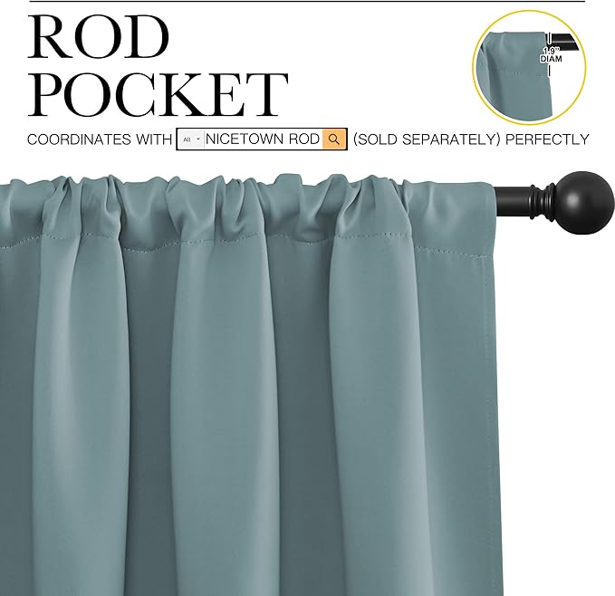 NICETOWN Greyish Blue Blackout Curtains Panels - Image 2