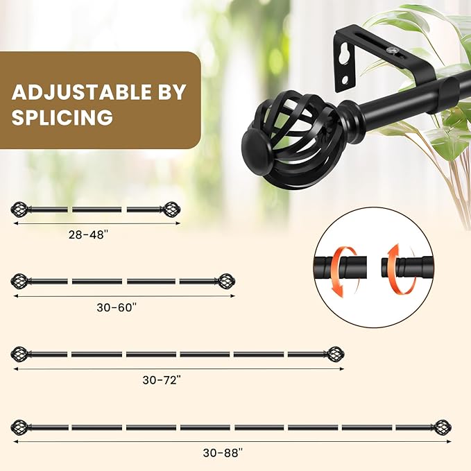 Luvenia Black Decorative Curtain Rod, Adjustable Curtain Rods - Image 4