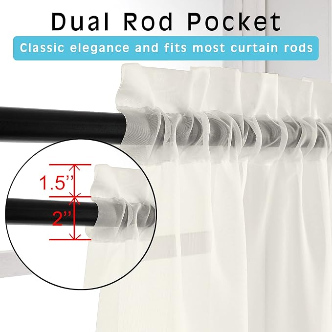 OVZME Ivory Sheer Curtains 36 Inch Length Kitchen Tiers - Image 2