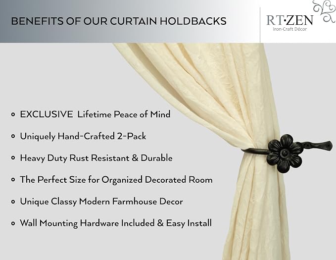 RTZEN Decorative Metal Curtain Tiebacks - Image 2