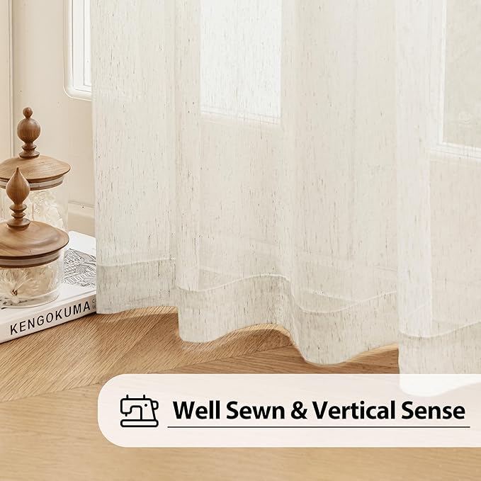 FMFUNCTEX Linen Sheer Curtains for Bedroom, Natural Flax Blend Window Draperies - Image 4