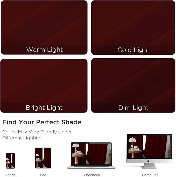 CUCRAF Burgundy Red Blackout Curtains 54 inch Length 2 Panels Set, Rod Pocket - Image 4