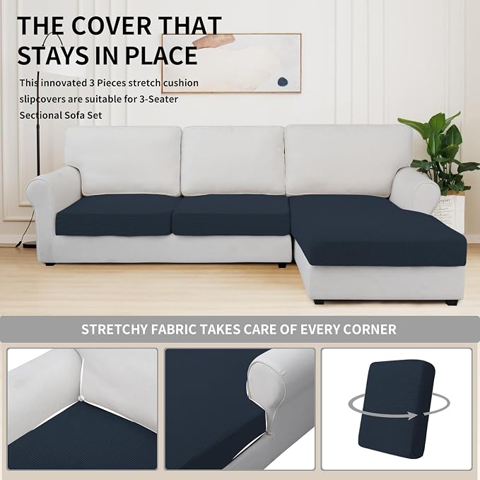 Easy-Going Stretch 3 Pieces Couch Cushion Covers - Image 5