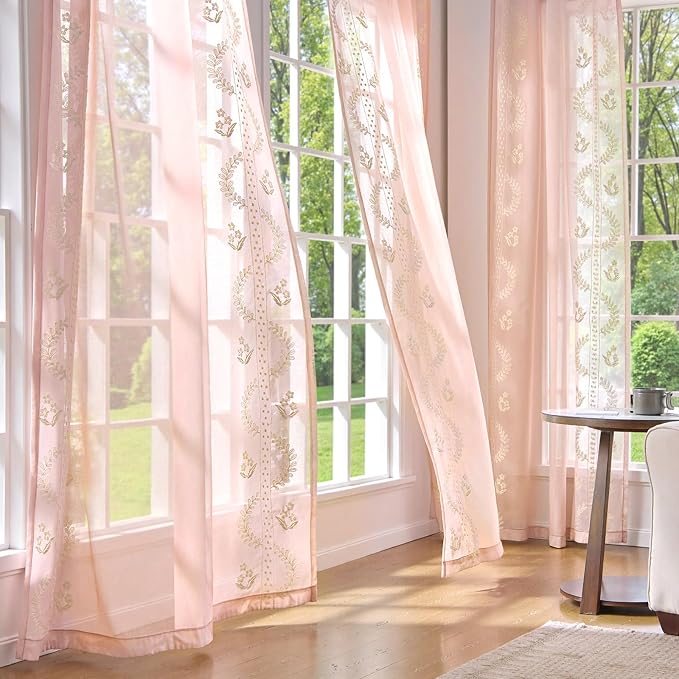 jinchan Belrose Pink Floral Sheer Curtains - Image 5