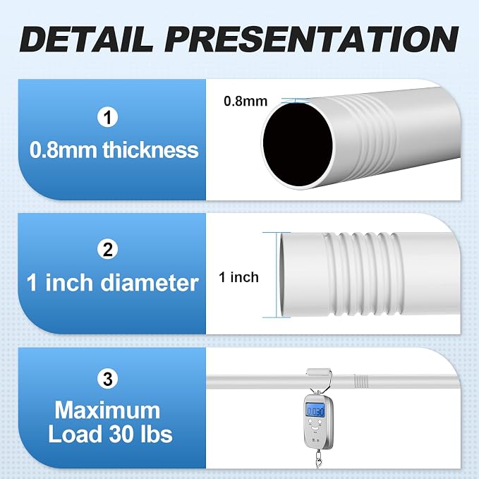 CorkLatta White Shower Curtain Rod 31 to 92 Inch, 1 Inch Diameter Adjustable - Image 3