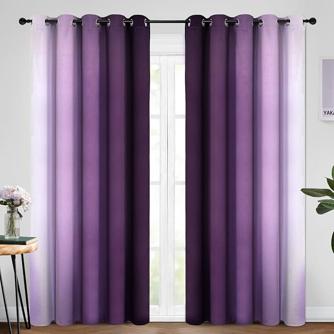 Yakamok Room Darkening Ombre Curtains 84 Inch Length, Light Blocking Grommet - Image 2