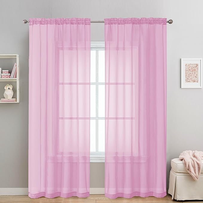 OVZME 2 Pack: Basic Pink Sheer Curtain 84 Inches Long, Light Filtering Sheer by OVZME