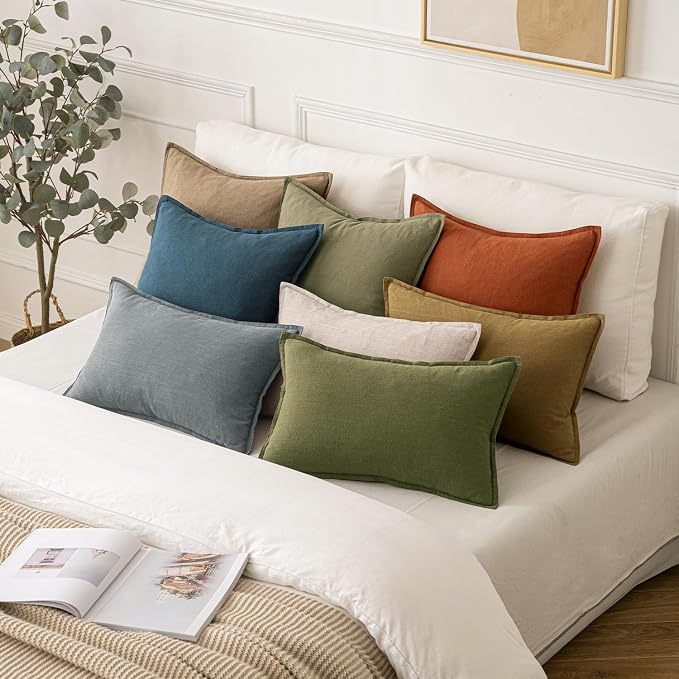 MIULEE Decorative Linen Pillow Covers 20x20 Inch Blue ​Boho Farmhouse​ ​Neutral - Image 5