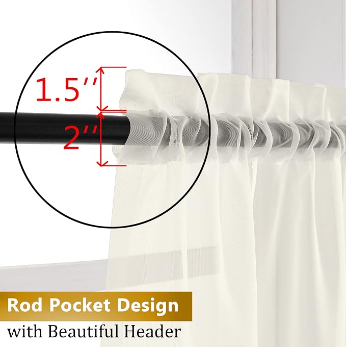 Aiyufeng Ivory Living Room Sheer Curtains 54 inch Long 2 Panels Set, Rod Pocket - Image 5