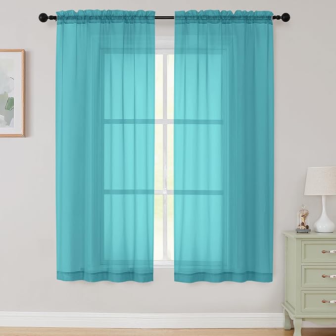 Sheer Turquoise Curtains for Bedroom Living Room 63 Inch Length 2 Panels by WelvetBLK