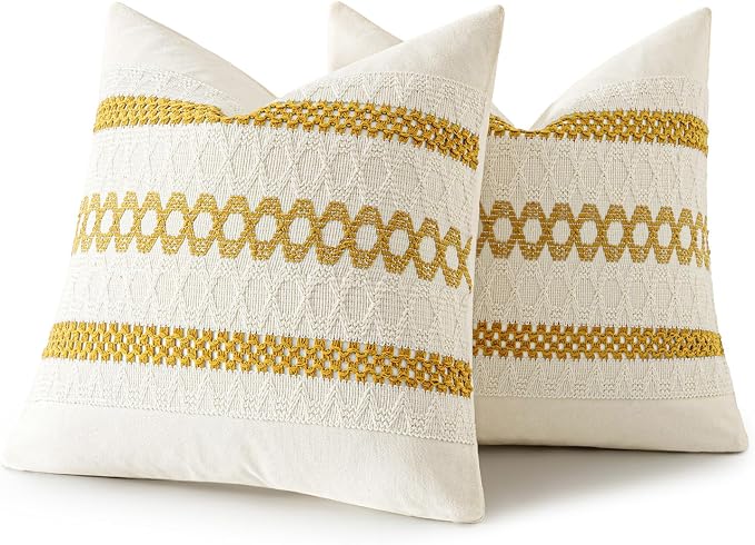 MIULEE Set of 2 Mustard Yellow Boho Decorative Pillow Covers 18x18 Inch - Image 8
