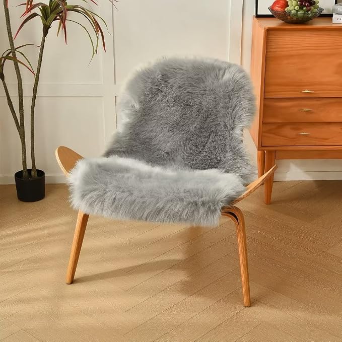 duduta Gray Faux Sheepskin Chair Seat Covers, Fluffy Shag Fur Throw Rugs Room - Image 7