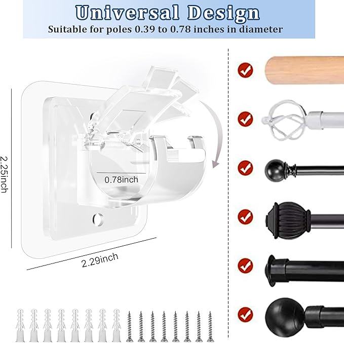 10PCS Curtain Rods No Drilling, Bracket No Drill Curtain Rod Brackets Self - Image 4