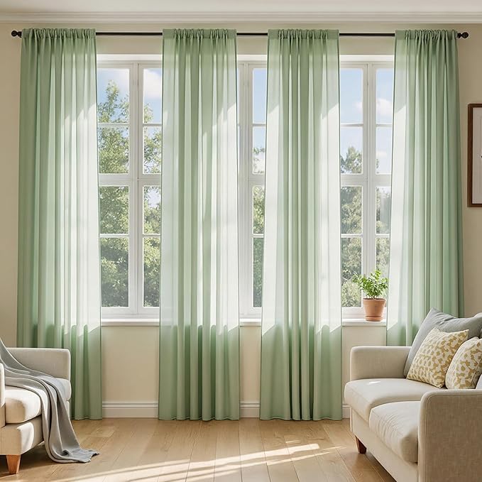 MIULEE Sage Green Sheer Curtains 63 Inches Long, 4 Panels Set, Light Filtering by MIULEE