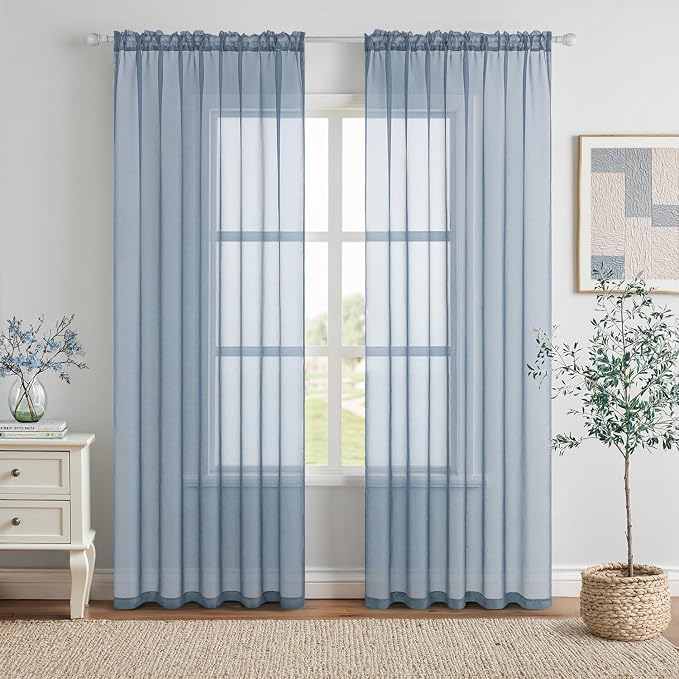 MIULEE 2 Panels Solid Color Sheer Window Curtains Elegant Window Voile by MIULEE