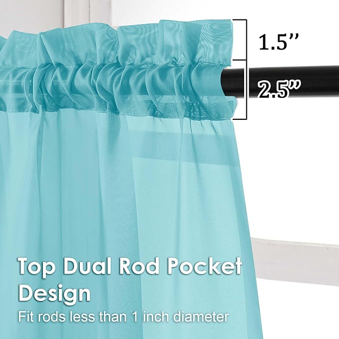 OVZME Sheer Curtains 63 inch Length 2 Panels Set - Image 2
