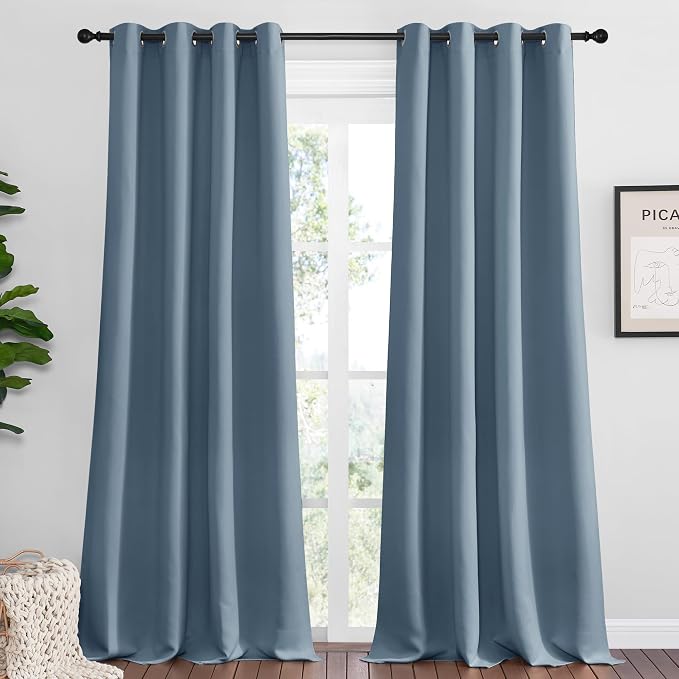 NICETOWN Smoky Blue Blackout Curtains 120 inches Length by NICETOWN