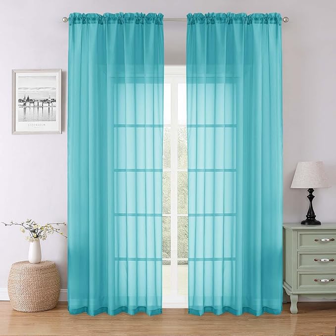 Lecloud Turquoise Sheer Curtains 90 Inches Long 2 Pcs, Soft Airy Light by Lecloud