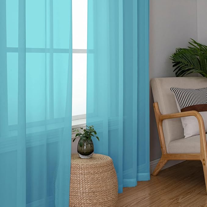Aiyufeng Turquoise Sheer Curtains 72 Inch Length 2 Panels Set, Light Filtering - Image 5